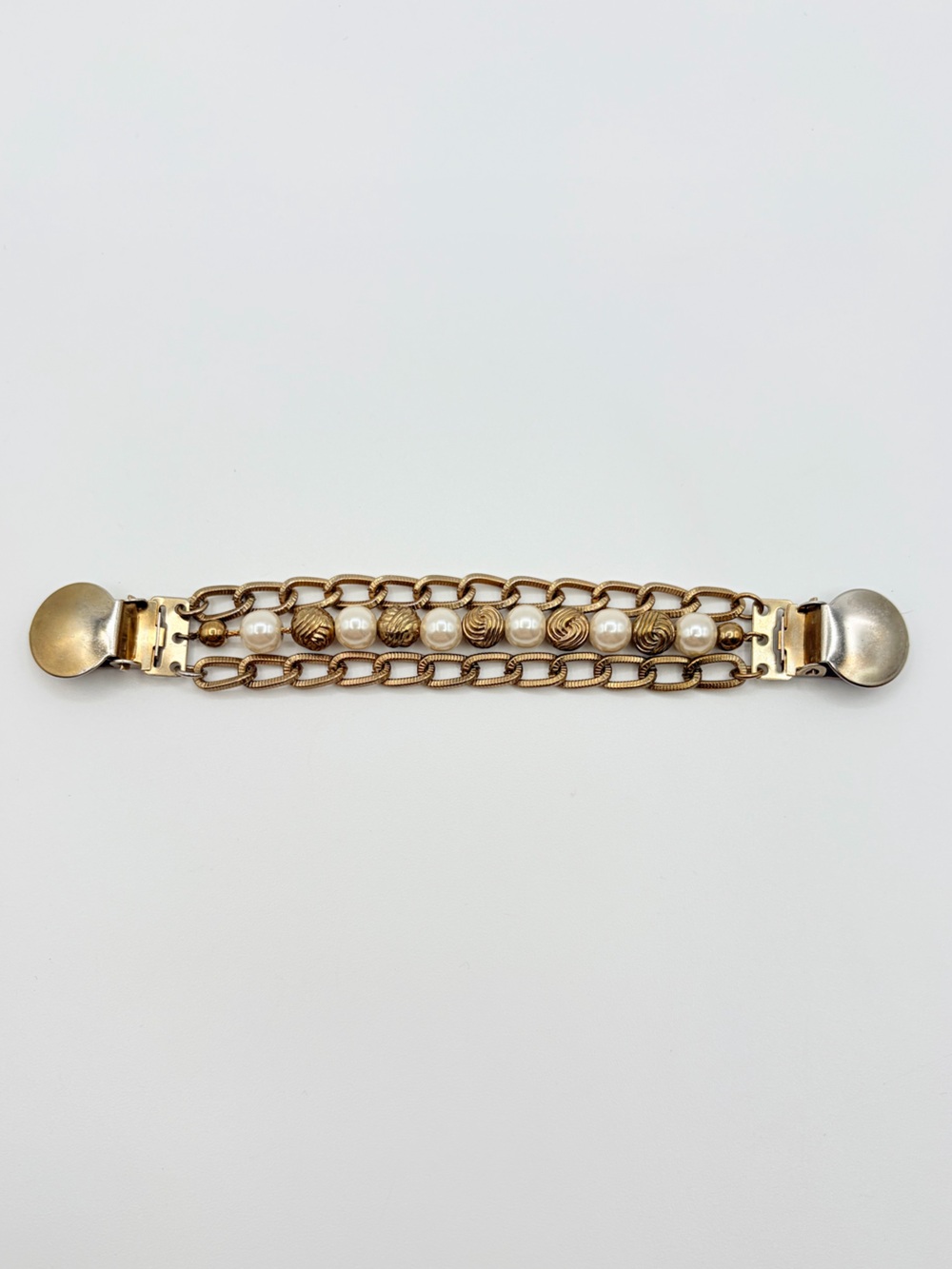 Vintage Gold Tone Pearl Sweater Clips – Double Chain